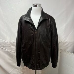 Calvin Klein Men’s XXL Brown Faux Leather Quilted Bomber Jacket Insulated